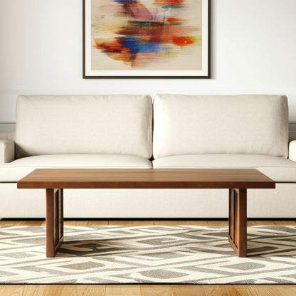 42" Brown and Natural Solid Wood and Wicker Square Double Pedestal Coffee Table HomeRoots