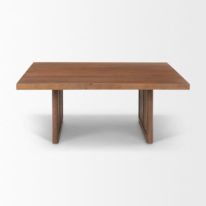 42" Brown and Natural Solid Wood and Wicker Square Double Pedestal Coffee Table HomeRoots