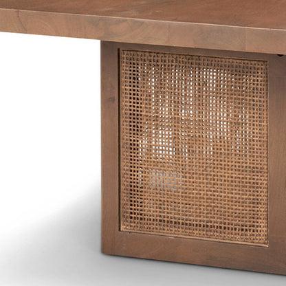 42" Brown and Natural Solid Wood and Wicker Square Double Pedestal Coffee Table HomeRoots