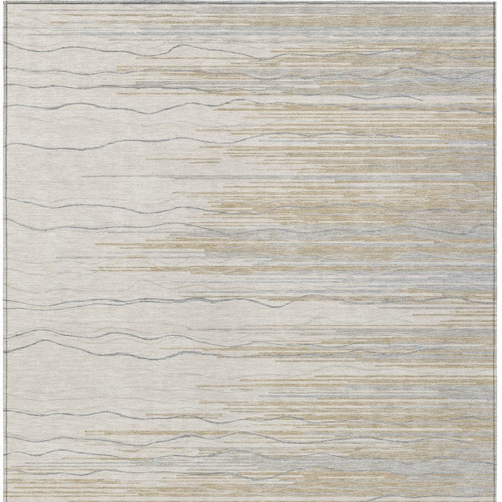 8' X 10' Linen Gray And Beige Striped Washable Indoor Outdoor Area Rug HomeRoots