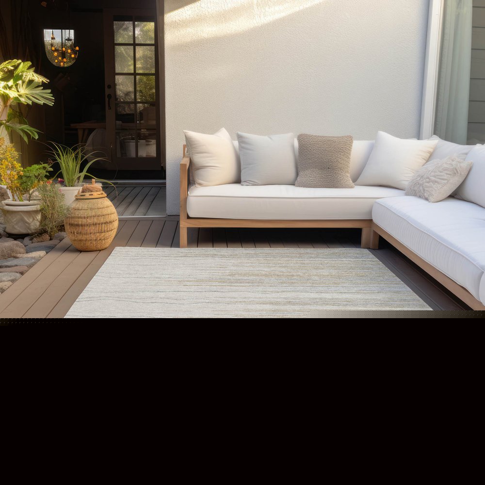 8' X 10' Linen Gray And Beige Striped Washable Indoor Outdoor Area Rug HomeRoots