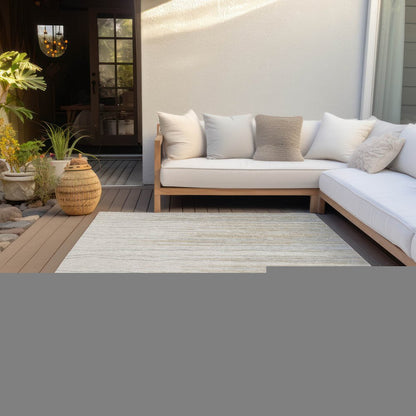 8' X 10' Linen Gray And Beige Striped Washable Indoor Outdoor Area Rug HomeRoots