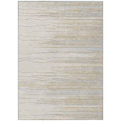 8' X 10' Linen Gray And Beige Striped Washable Indoor Outdoor Area Rug HomeRoots