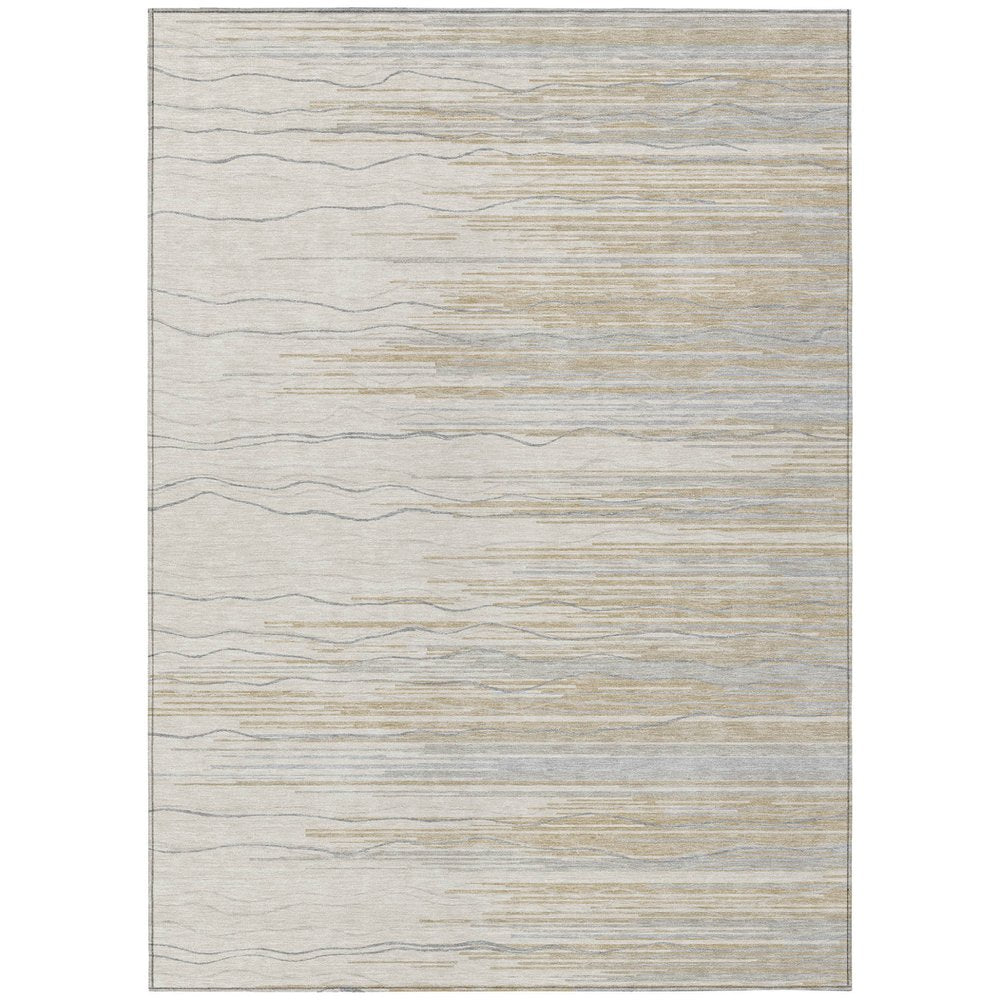 8' X 10' Linen Gray And Beige Striped Washable Indoor Outdoor Area Rug HomeRoots