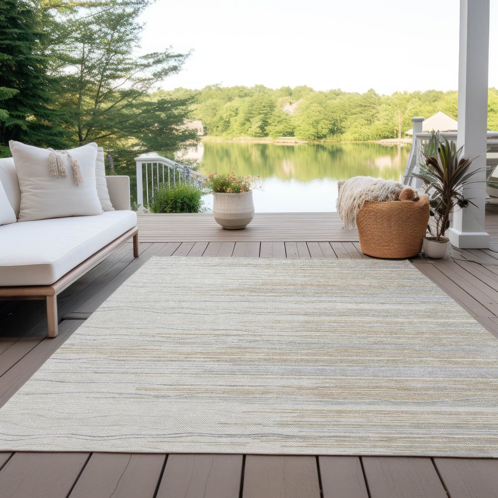8' X 10' Linen Gray And Beige Striped Washable Indoor Outdoor Area Rug — view 19