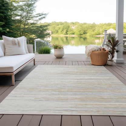 8' X 10' Linen Gray And Beige Striped Washable Indoor Outdoor Area Rug HomeRoots