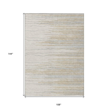 8' X 10' Linen Gray And Beige Striped Washable Indoor Outdoor Area Rug HomeRoots