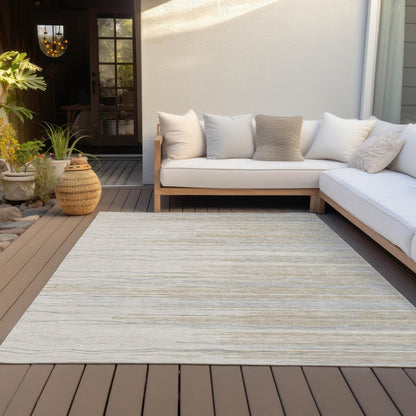 8' X 10' Linen Gray And Beige Striped Washable Indoor Outdoor Area Rug HomeRoots