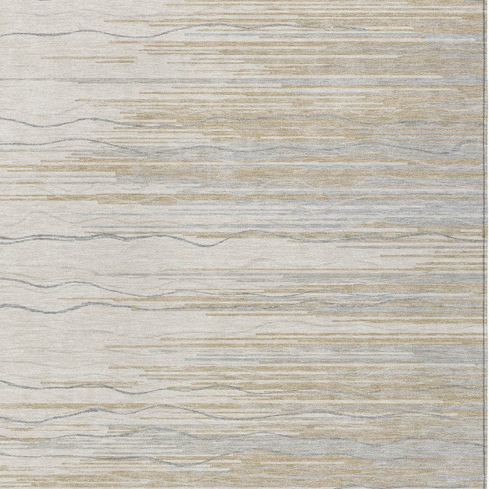 8' X 10' Linen Gray And Beige Striped Washable Indoor Outdoor Area Rug HomeRoots