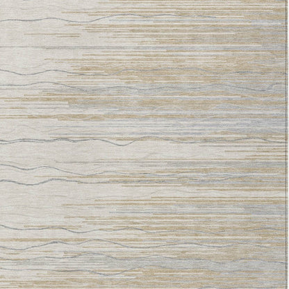 8' X 10' Linen Gray And Beige Striped Washable Indoor Outdoor Area Rug HomeRoots