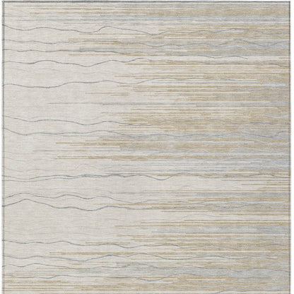 8' X 10' Linen Gray And Beige Striped Washable Indoor Outdoor Area Rug HomeRoots
