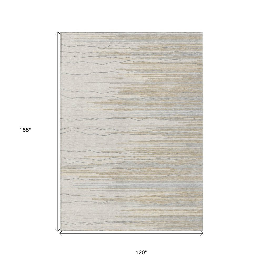 8' X 10' Linen Gray And Beige Striped Washable Indoor Outdoor Area Rug — view 40