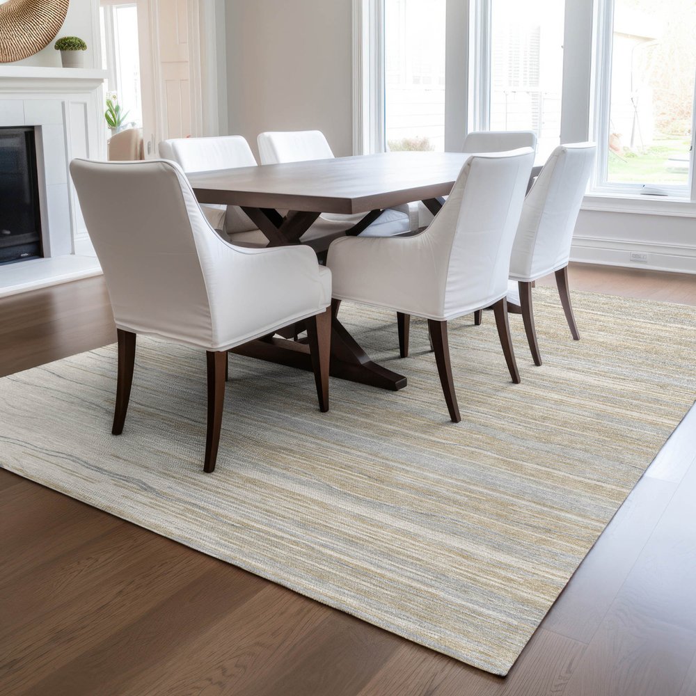 8' X 10' Linen Gray And Beige Striped Washable Indoor Outdoor Area Rug HomeRoots