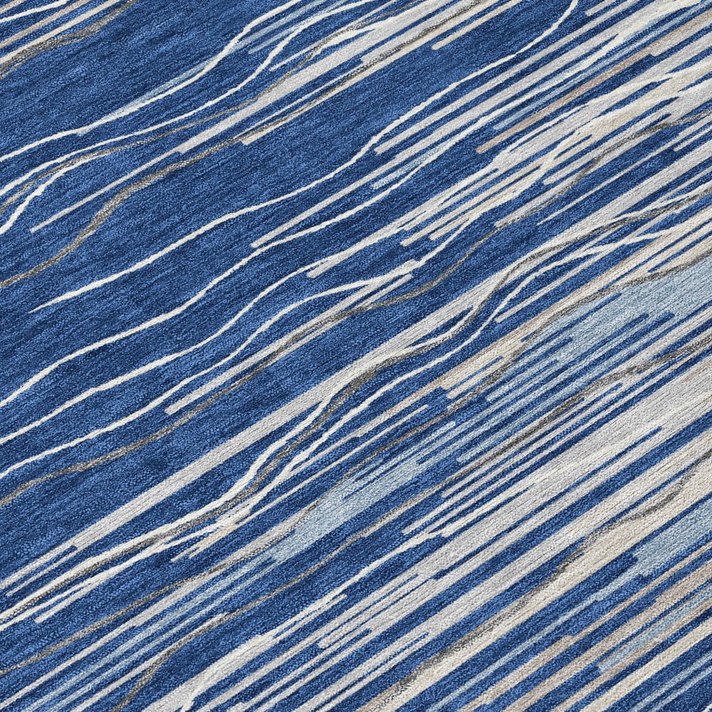 3' X 5' Navy Blue Gray And Ivory Striped Washable Indoor Outdoor Area Rug HomeRoots