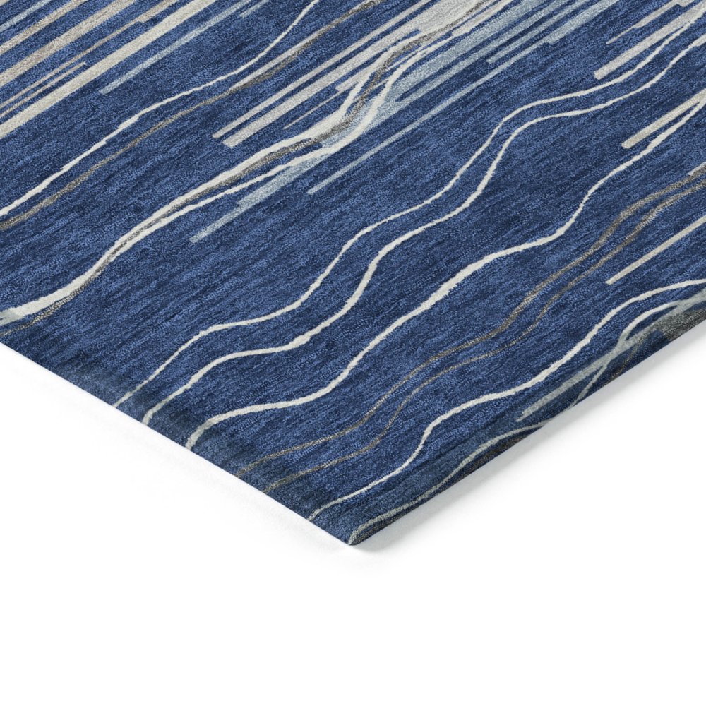 3' X 5' Navy Blue Gray And Ivory Striped Washable Indoor Outdoor Area Rug HomeRoots