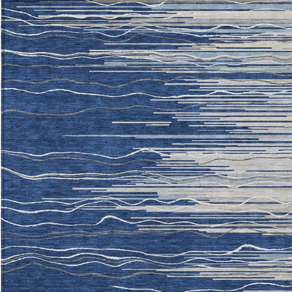 3' X 5' Navy Blue Gray And Ivory Striped Washable Indoor Outdoor Area Rug HomeRoots