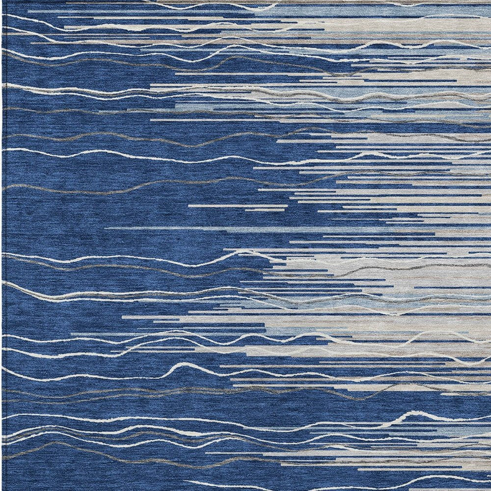3' X 5' Navy Blue Gray And Ivory Striped Washable Indoor Outdoor Area Rug — view 26