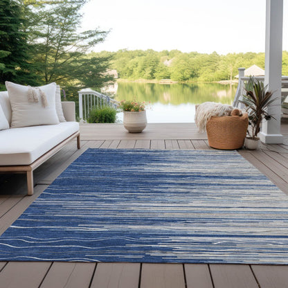 3' X 5' Navy Blue Gray And Ivory Striped Washable Indoor Outdoor Area Rug HomeRoots