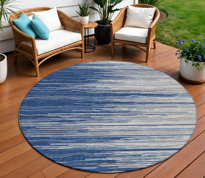 3' X 5' Navy Blue Gray And Ivory Striped Washable Indoor Outdoor Area Rug HomeRoots