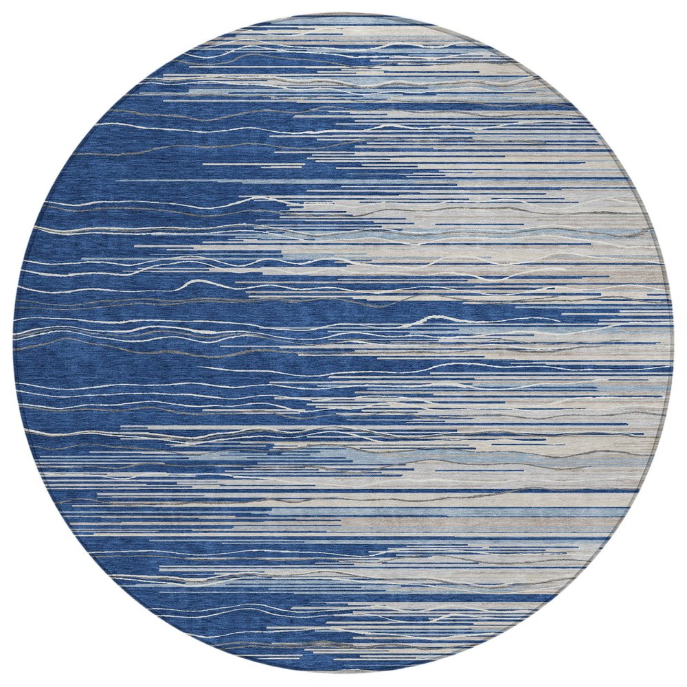 3' X 5' Navy Blue Gray And Ivory Striped Washable Indoor Outdoor Area Rug — view 52