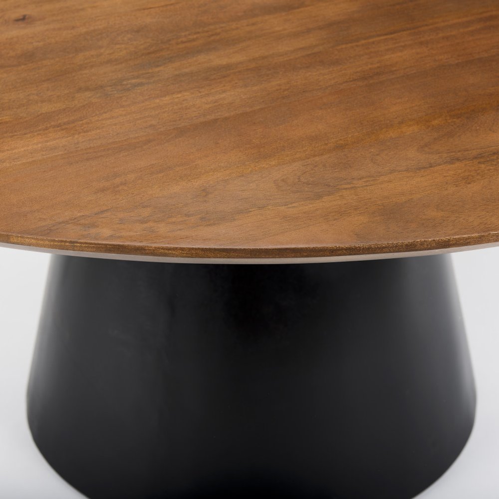 63" Brown and Black Solid Wood and Metal Pedestal Base Round Top Dining Table HomeRoots