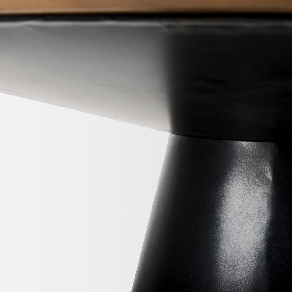 63" Brown and Black Solid Wood and Metal Pedestal Base Round Top Dining Table HomeRoots