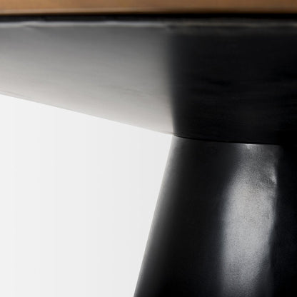 63" Brown and Black Solid Wood and Metal Pedestal Base Round Top Dining Table HomeRoots