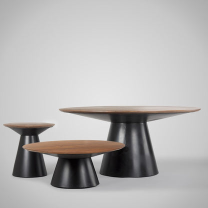 63" Brown and Black Solid Wood and Metal Pedestal Base Round Top Dining Table HomeRoots