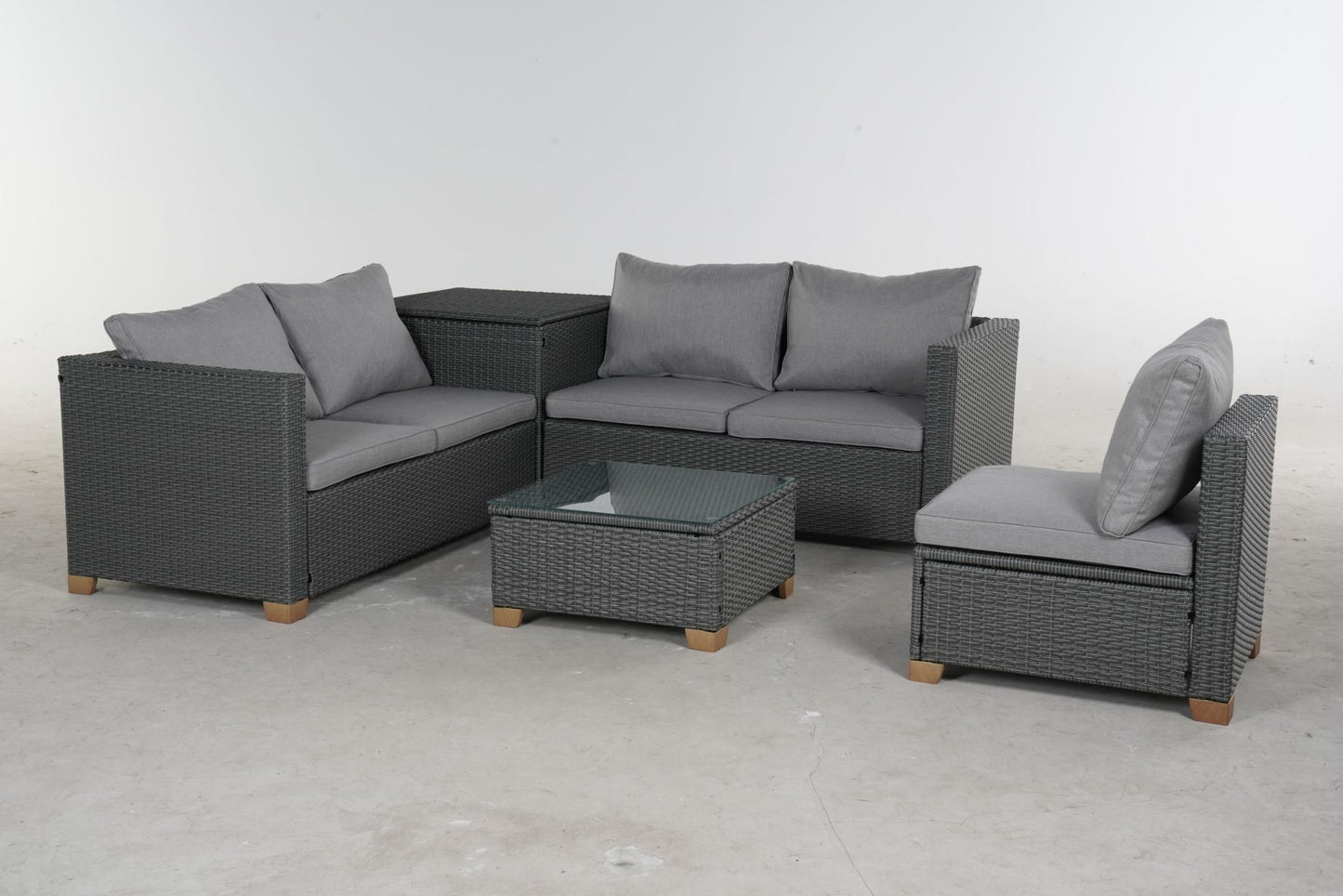 5 Piece Outdoor Rattan Sectional Sets，5 Seats with Cushion - FurniFindUSA