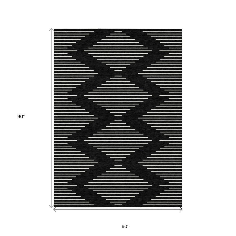 5' X 8' Black And Ivory Geometric Washable Indoor Outdoor Area Rug HomeRoots