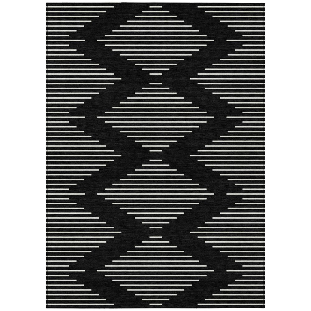 5' X 8' Black And Ivory Geometric Washable Indoor Outdoor Area Rug HomeRoots