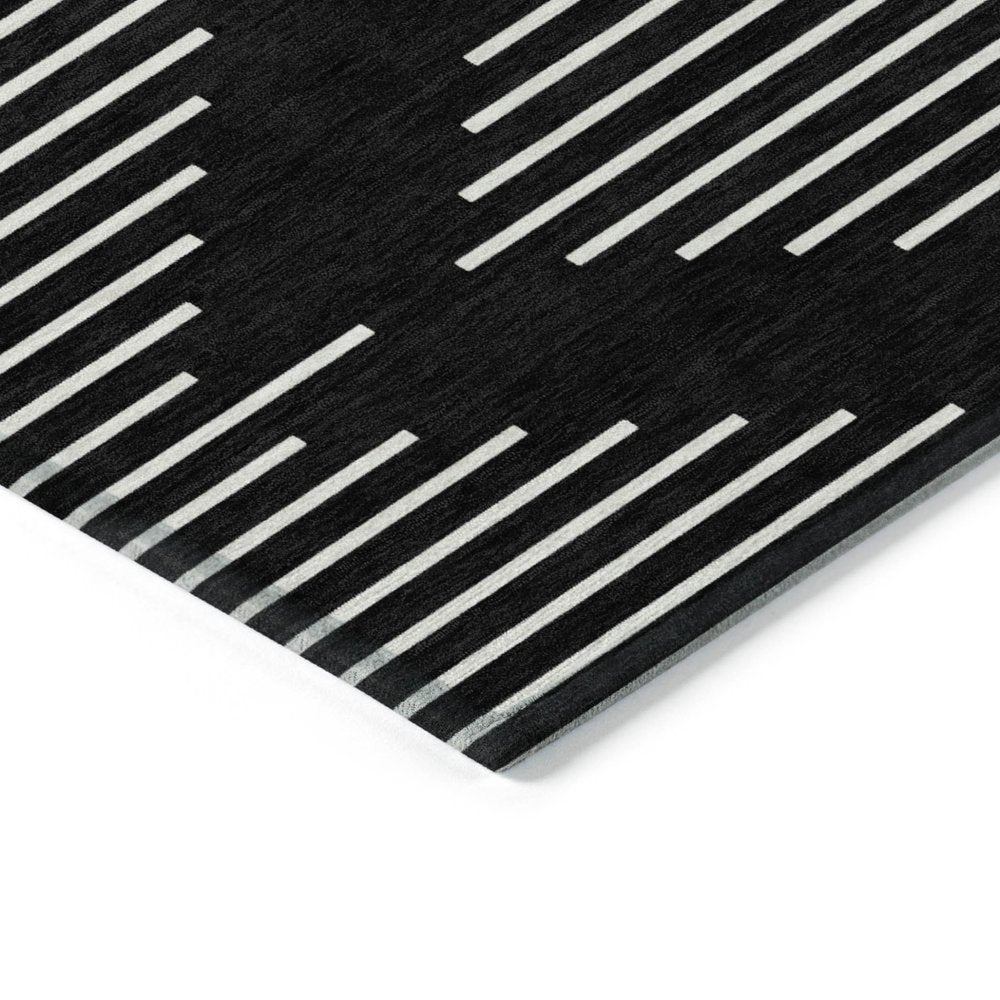 5' X 8' Black And Ivory Geometric Washable Indoor Outdoor Area Rug — view 3