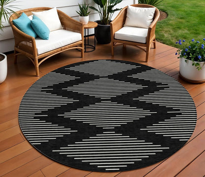 5' X 8' Black And Ivory Geometric Washable Indoor Outdoor Area Rug HomeRoots
