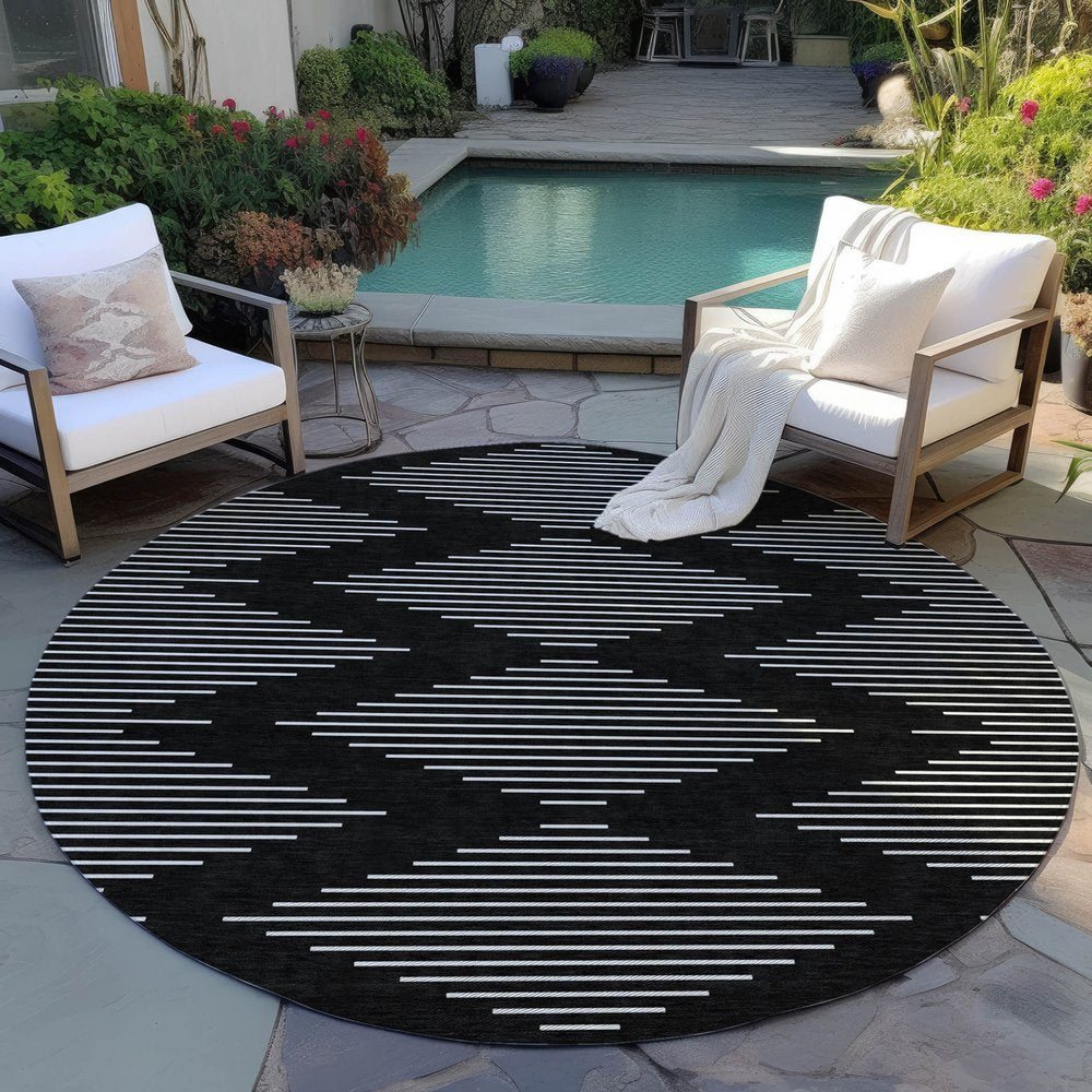 5' X 8' Black And Ivory Geometric Washable Indoor Outdoor Area Rug HomeRoots