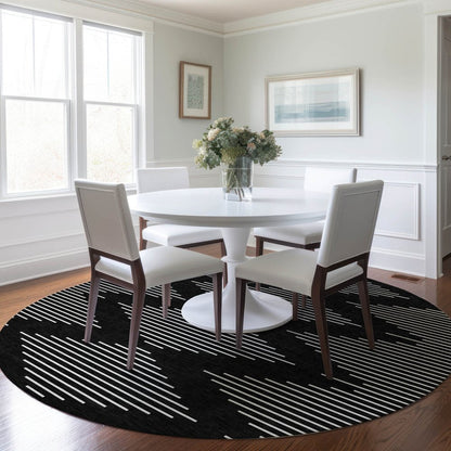 5' X 8' Black And Ivory Geometric Washable Indoor Outdoor Area Rug HomeRoots