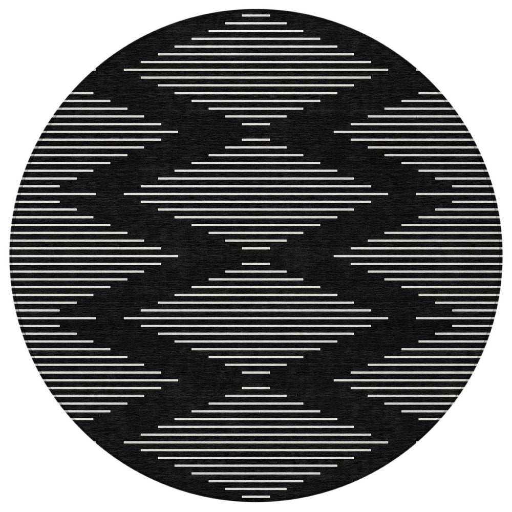 5' X 8' Black And Ivory Geometric Washable Indoor Outdoor Area Rug HomeRoots