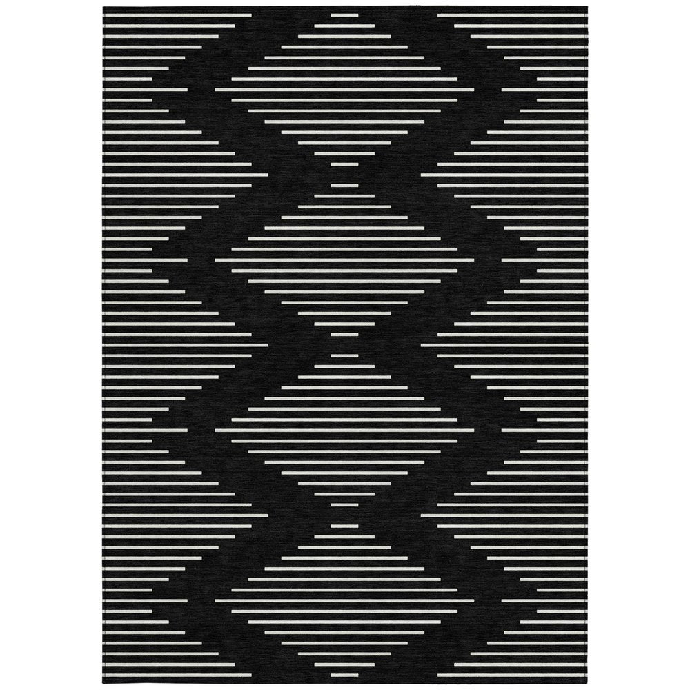 5' X 8' Black And Ivory Geometric Washable Indoor Outdoor Area Rug HomeRoots