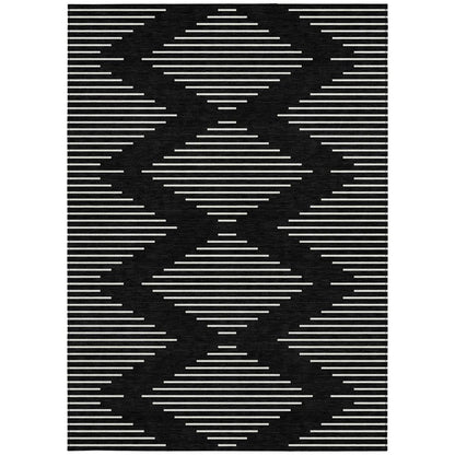 5' X 8' Black And Ivory Geometric Washable Indoor Outdoor Area Rug HomeRoots