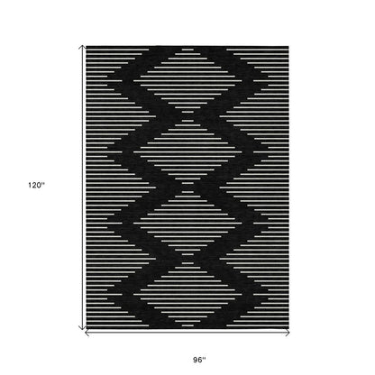 5' X 8' Black And Ivory Geometric Washable Indoor Outdoor Area Rug HomeRoots