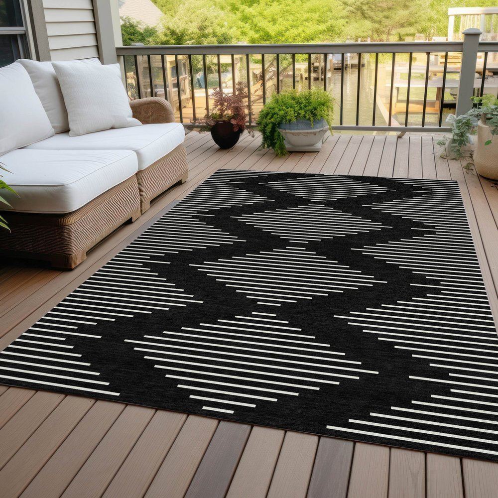 5' X 8' Black And Ivory Geometric Washable Indoor Outdoor Area Rug HomeRoots