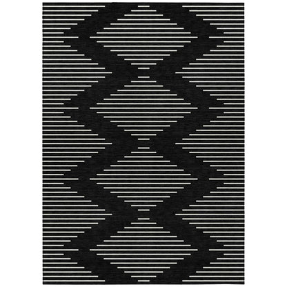 5' X 8' Black And Ivory Geometric Washable Indoor Outdoor Area Rug HomeRoots
