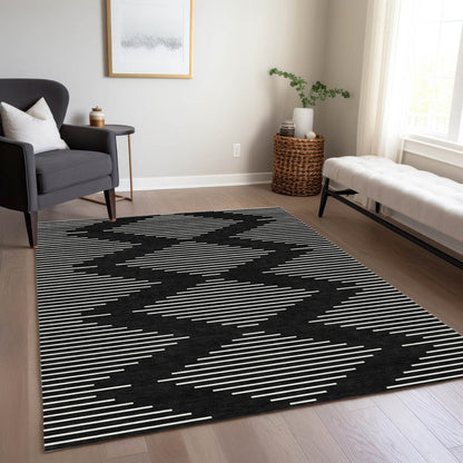 5' X 8' Black And Ivory Geometric Washable Indoor Outdoor Area Rug HomeRoots