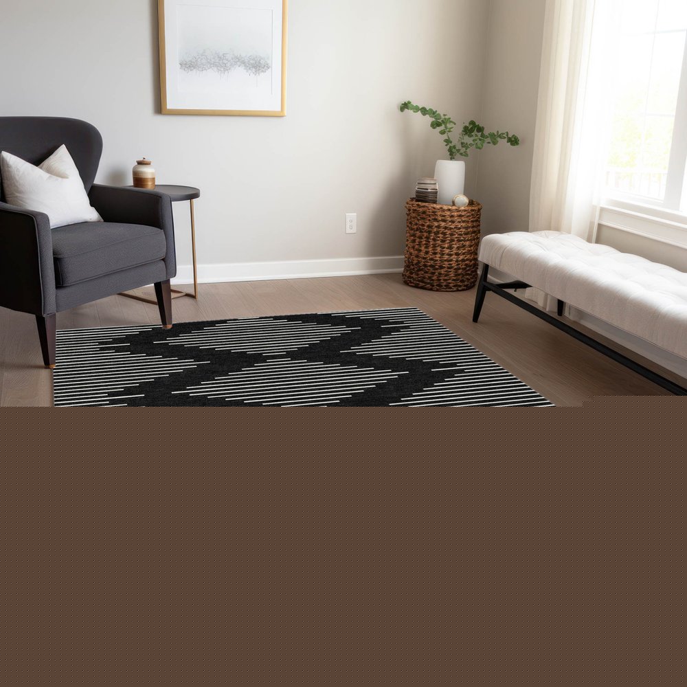 5' X 8' Black And Ivory Geometric Washable Indoor Outdoor Area Rug HomeRoots