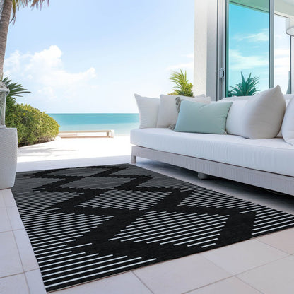 5' X 8' Black And Ivory Geometric Washable Indoor Outdoor Area Rug HomeRoots