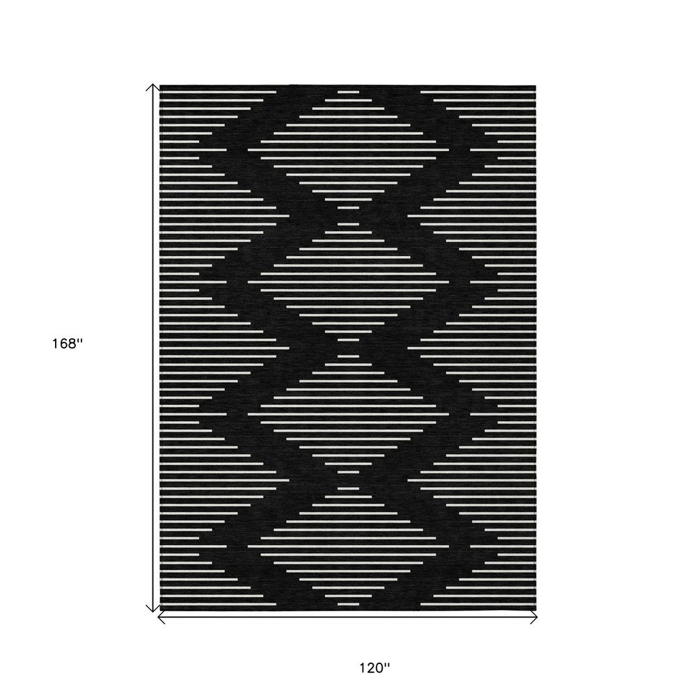5' X 8' Black And Ivory Geometric Washable Indoor Outdoor Area Rug HomeRoots