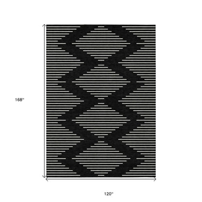 5' X 8' Black And Ivory Geometric Washable Indoor Outdoor Area Rug HomeRoots