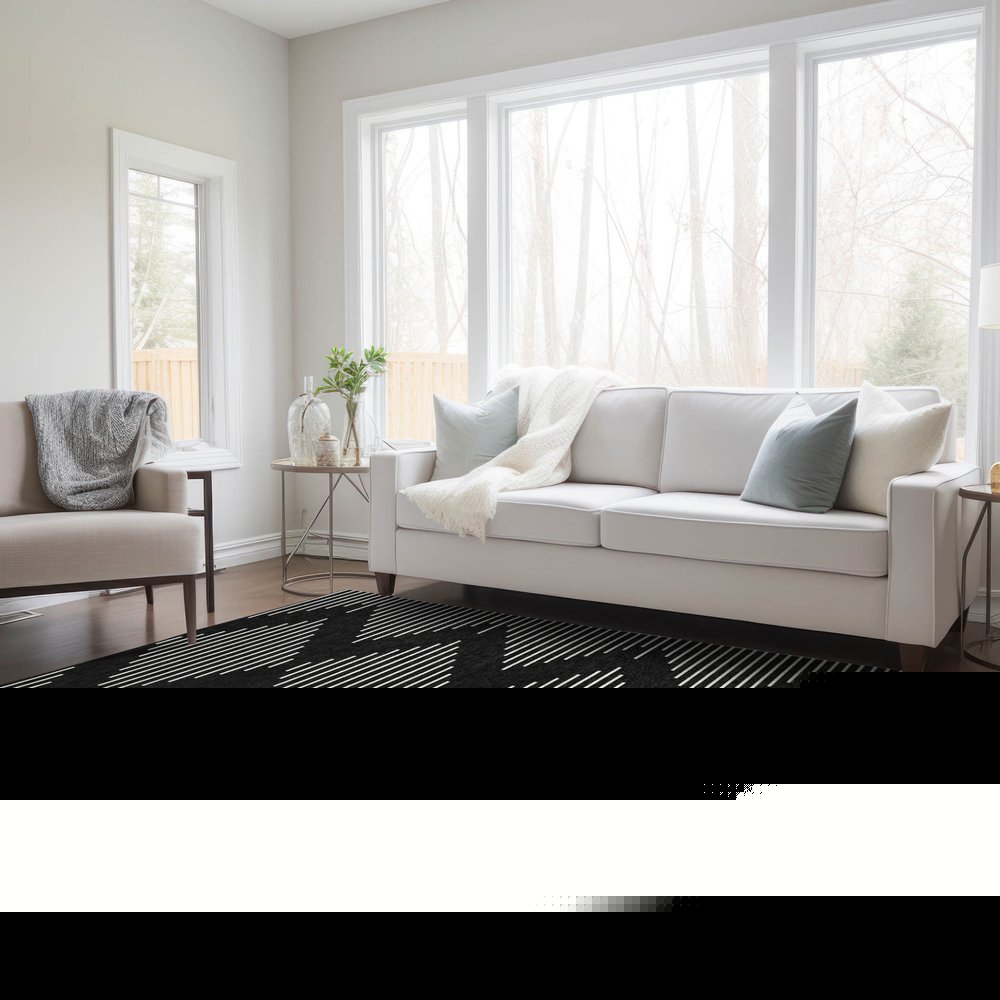 5' X 8' Black And Ivory Geometric Washable Indoor Outdoor Area Rug HomeRoots