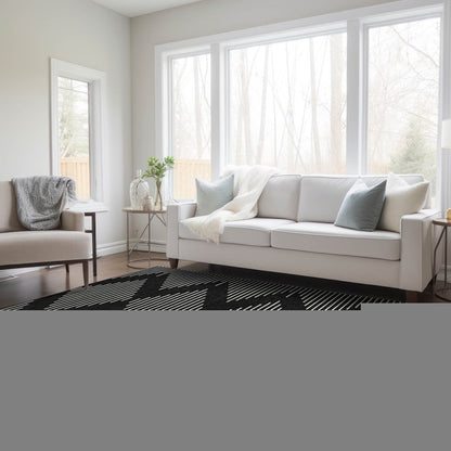 5' X 8' Black And Ivory Geometric Washable Indoor Outdoor Area Rug HomeRoots