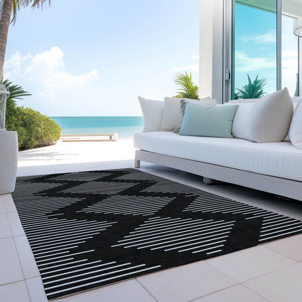 5' X 8' Black And Ivory Geometric Washable Indoor Outdoor Area Rug HomeRoots