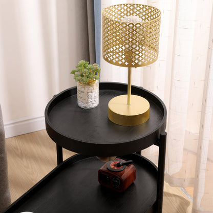 2-Tier Black Side Table with Storage Sofa Table for Living Room Metal Frame & Wooden Desk End Table - FurniFindUSA